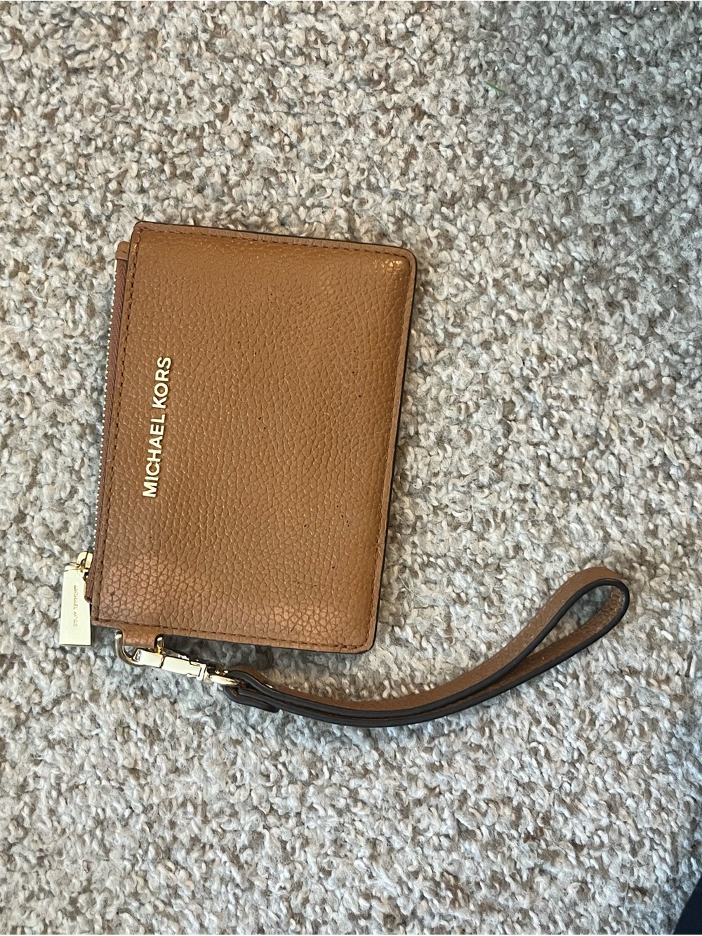 Michael Kors Tan Pebbled Leather Wristlet Wallet with Gold Hardware